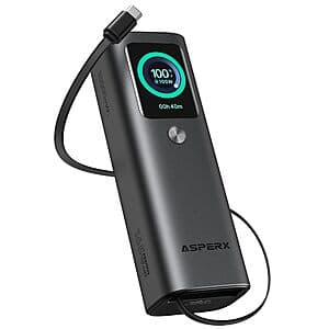 20000mAh AsperX Laptop Power Bank w/ Retractable Cable (100W USB-C, 165W max) $45 + Free Shipping