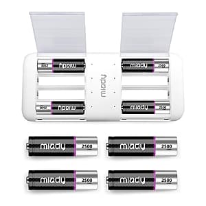 8-Pack Miady Rechargeable 1.5V 2500mWh Lithium AA Batteries + 8-Port Charger $9.50 w/ Subscribe & Save