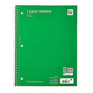 Three college ruled notebooks displayed in green, blue, and red with Pen+Gear branding, each measuring 8" × 10.5" with 70 sheets.
