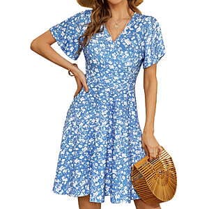 UVN Women's Short Sleeve V Neck A-Line Midi Dress Boho Beach Floral Print Sundress from $13