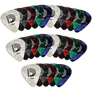 25-Pk D'Addario Celluloid Medium Guitar Picks (Assorted) $5