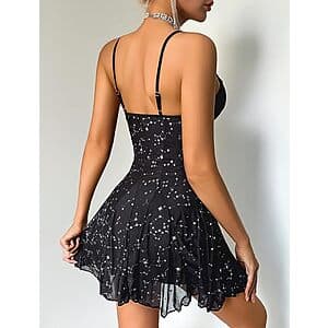 Avidlove Women's Lace Mesh V-Neck Sleepwear Mini Dress featuring lace mesh fabric and V-neckline, available in various colors.