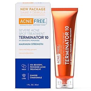 Select Accts: 1-Oz AcneFree Terminator 10 Acne Spot Treatment w/ 10% Benzoyl Peroxide $3 w/ S&S