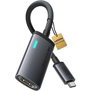 INIU USB C to HDMI adapter with USB Type-C connector on one end and HDMI port on the other, compact design in black or silver finish.