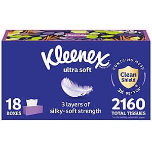 18-Pack 120-Count Kleenex Ultra Soft Facial Tissues (2160 Total Tissues) $20.15 w/ Subscribe & Save