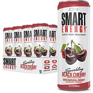 12-pack of C4 Smart Energy Drink 12-ounce cans in black cherry flavor with branded packaging.