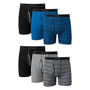 6-Pack Hanes Men's Tagless Cotton Boxer Brief (Striped Assorted) $14.15