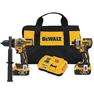 Dewalt 20V MAX Combo Kit: FLEXVOLT ADVANTAGE Hammer Drill, XR 1/4" Impact Driver, 2x 5Ah XR batteries, 8amp fast charger (DCK2100P2) $244