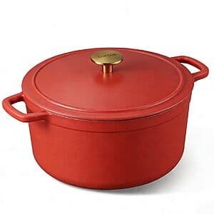 CAROTE 5-Quart Enameled Cast Iron Dutch Oven w/ Lid (Red) $28.50