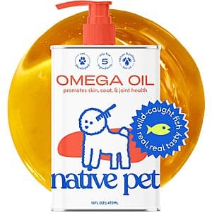 Native Pet Dogs & Cats Supplement: 16-Oz Omega 3 Fish Oil w/ Easy Serve Liquid Pump $10.50 & More w/ Subscribe & Save
