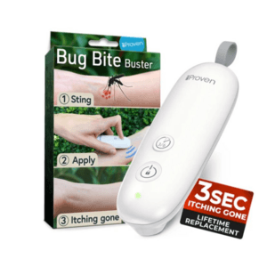 iProven Insect Bug Bite Buster handheld device with ceramic heating plate, designed for instant bug bite relief.