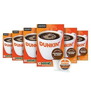 Select Amazon Accounts: 60-Ct Dunkin' Keurig K-Cup Coffee Pods (Original Blend) $10.45 w/ Subscribe & Save