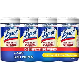 Prime Members: 4-Pack 80-Count Lysol Disinfecting Wipes (Lemon & Lime) $7.30 & More + Free S/H