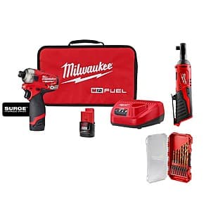 Milwaukee M12 FUEL SURGE 12V 1/4" Hex Impact Kit w/ 2x 2Ah Batteries, 3/8" Ratchet $106 + Free S&H