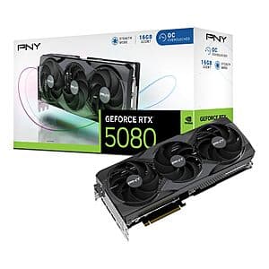 PNY NVIDIA GeForce RTX 5080 16GB Overclocked Triple Fan Graphics Card $929 + Free Shipping
