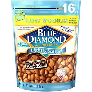 16oz. Blue Diamond Sea Salt Almonds Resealable Snack Bag (Lightly Salted) 4 for $19.20 w/ Subscribe & Save