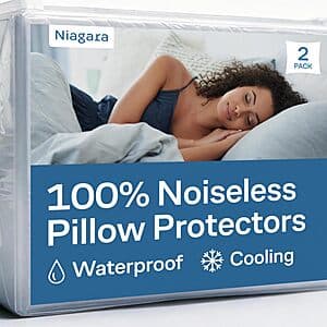 2-Pk Niagara Noiseless Waterproof Pillow Protectors (Standard or Queen) $10