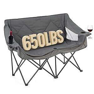 ARROWHEAD OUTDOOR portable folding double camping loveseat chair in select color with integrated cup and wine glass holders and included carry bag.