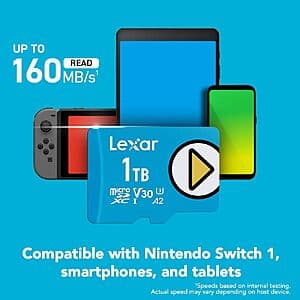 Prime Members: 1TB Lexar Play Blue 160MB/s V30 UHS-1 A2 microSD Card $127.50 + Free S&H