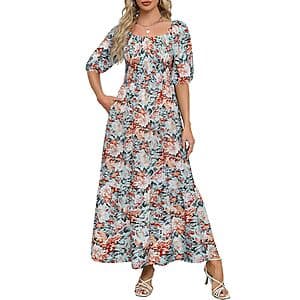 Lyrur Women’s Puff Sleeve Square Neck Ruffle A Line Maxi w/ Pockets (various) $10