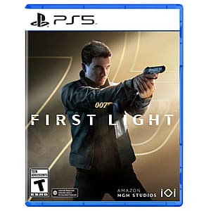 007 First Light PlayStation 5 game case featuring James Bond as a young recruit.