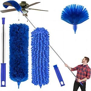 15"-100" Telescoping Ceiling Fan/ Cobweb Duster w/ 3 Washable Duster Heads (Blue) $9