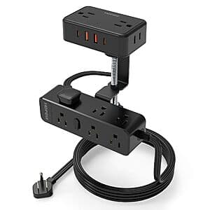 HOPOW Desk Clamp Dual Power Strip w/ 10' Cord, 1700J Surge, 13x AC, 4x USB $33