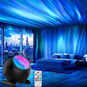 Proran LED Night Light Aurora Projector w/ Timer & Remote $12
