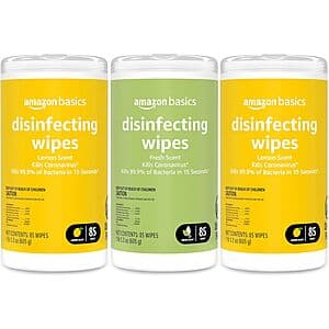Select Accounts: 3-Pk 85-Count Amazon Basics Disinfecting Wipes (Lemon & Fresh Scent) $7.65 w/ Subscribe & Save