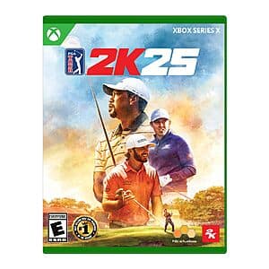 PGA Tour 2K25 physical game case for Xbox Series X with golf imagery and branding on cover.