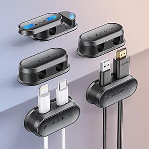 5-Pack Aollop Adhesive Organizer Cable Clips w/ Slide Lock (2-Hole Cord/Black) $4
