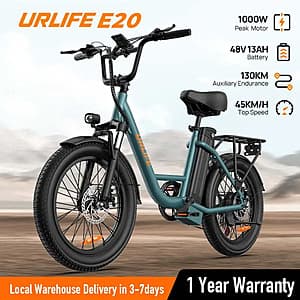 20" URLIFE E20 48V 1000W Electric Bike w/ Removable Battery $287 + Free S&H