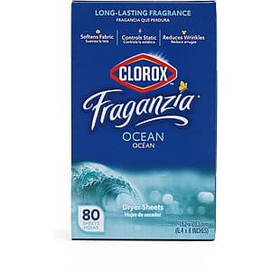80-Ct Clorox Fraganzia Dryer Sheets (Ocean) $2.20 w/ S&S