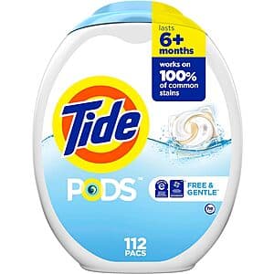 112-Count Tide Pods Laundry Detergent Soap Pacs (Free and Gentle) $13.10 w/ Subscribe & Save