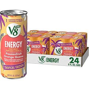 24-Pack 8-Oz V8 +Energy Juice Energy Drink (Passionfruit Orange Guava) $8.10 w/ Subscribe & Save