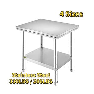 Vevor Stainless Steel Work Bench Table w/ Undershelf (24" x 24" x 32") $39.80 & More + Free Shipping
