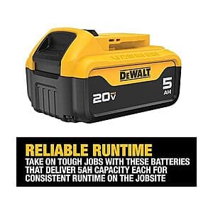 DeWALT 20V MAX 5Ah Lithium Ion Battery (DCB205) $50 & More + Free Shipping w/ Prime