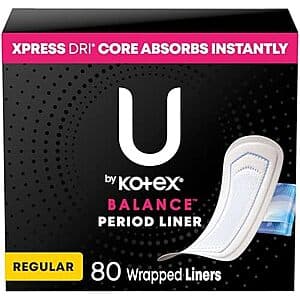 80-Count U by Kotex Balance Wrapped Panty Liners (Regular Length) $2.45 w/ Subscribe & Save