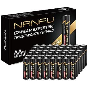48-Count NANFU Long Lasting AA 1.5V Alkaline Batteries $10