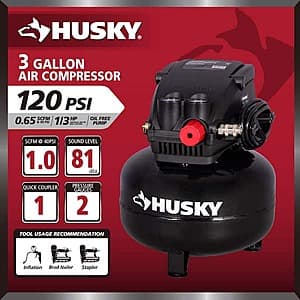 Husky 3-Gallon 120PSI Portable Light Duty Pancake Air Compressor $37.30 + Free S/H