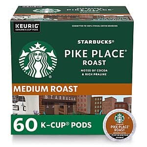 Select Accts: 60ct Starbucks Medium Pike Place Roast K-Cup Coffee Pods $26.90 w/ Subscribe & Save