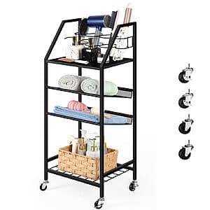 4-Tier OYEAL Metal Bathroom Cart w/ Wheels (Black) $15.35
