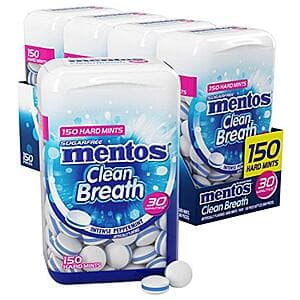4-Pack 150-Count Mentos Clean Breath Sugarfree Hard Mints (2 flavors) 2 for $17.95 w/ Subscribe & Save + Free Shipping