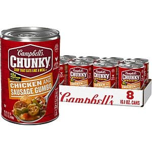 8-Pack 16.1oz Campbell’s Chunky Soup Chicken and Sausage Gumbo $10.20 w/ Subscribe & Save