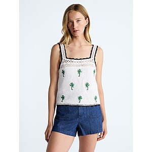 Women's Free Assembly Embroidered Square Neck Cotton Tank Top (Palm Tree) $5.80 + Free S&H on $35+