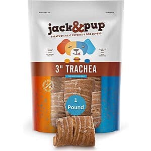 1-lb Jack&Pup 3" Beef Trachea All Natural Dog Chews $8.30 w/ Subscribe & Save