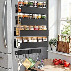 5-pk SMRCAD Magnetic Spice Rack Shelves w/ Utensil Hooks (black) $15