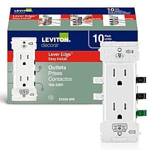 10-Pk Leviton Lever Edge 15A Tamper-Resistant Duplex Wall Outlet $20