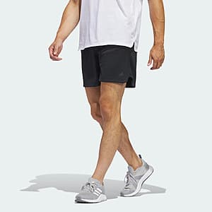 adidas Men's Axis Knit Training Shorts in recycled polyester with elastic waist, available in Black, Grey Three, and Royal Blue colorways.