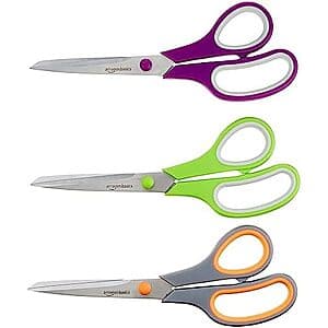 3-Pk Amazon Basics Stainless Steel Scissors (Grey/Green/Purple) $7.55